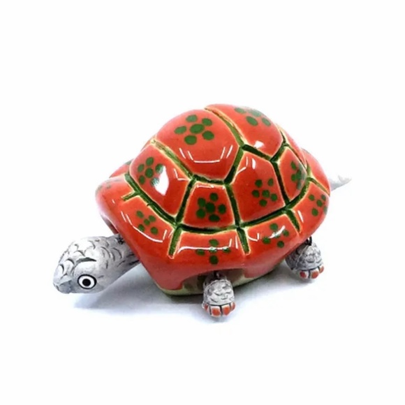 Other - Ceramic Coral with Green Daisies Wiggling Turtle